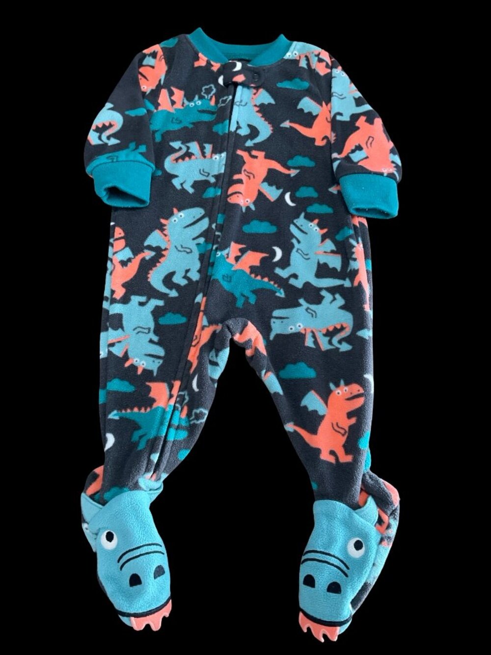 👣 5/$25 - Black/Orange/Blue Dragon Print Fleece Sleeper
